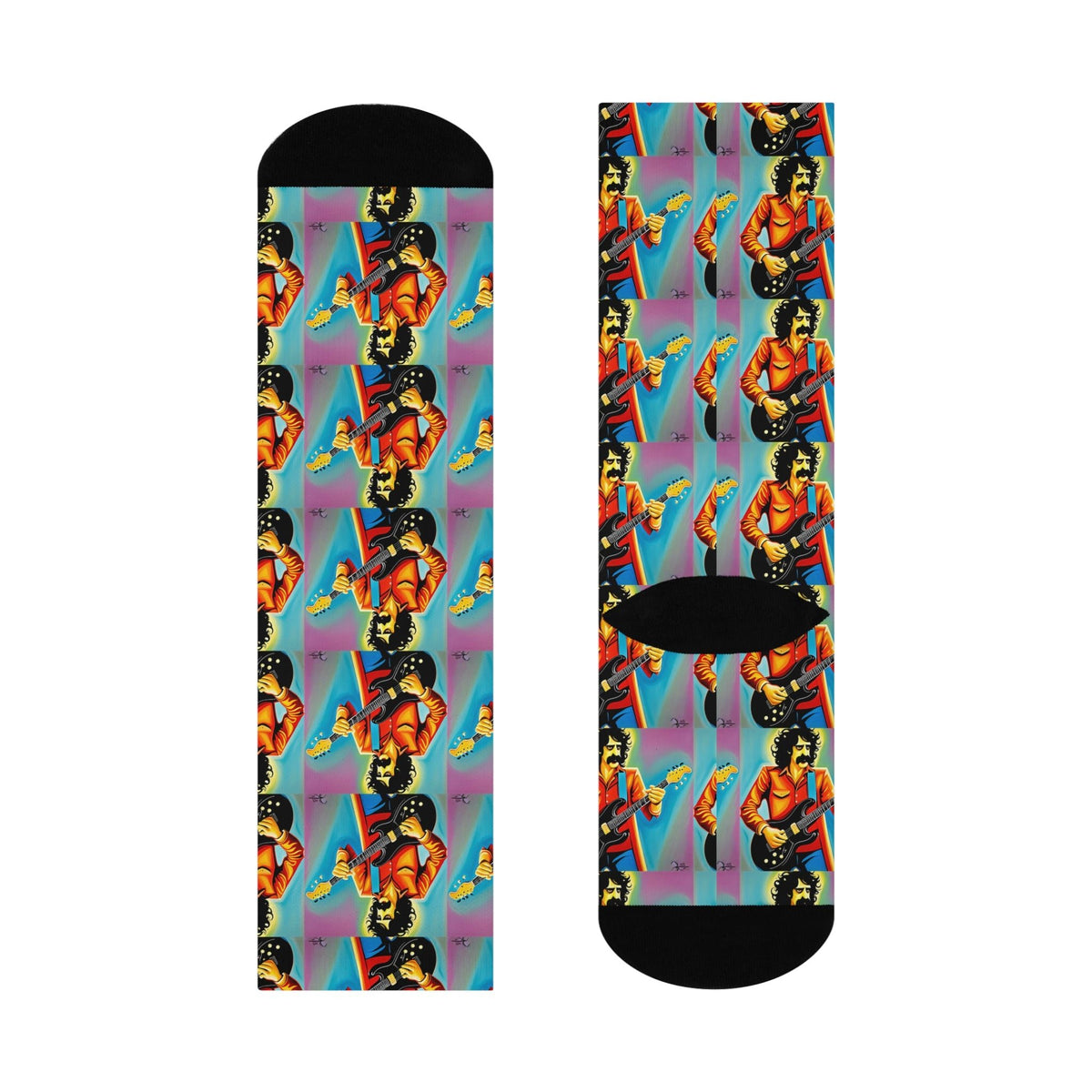 Frank Zappa colorful crew socks with all-over music-inspired artwork