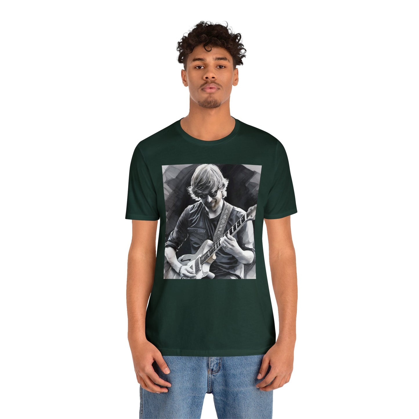 Jam band guitarist sketch short sleeve tee hand-drawn music design unisex
