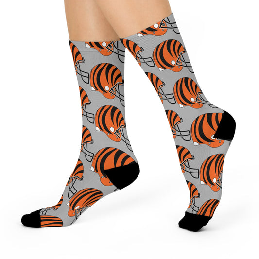 cincinnati bengals gray tiger face hand drawn crew socks football fan gear