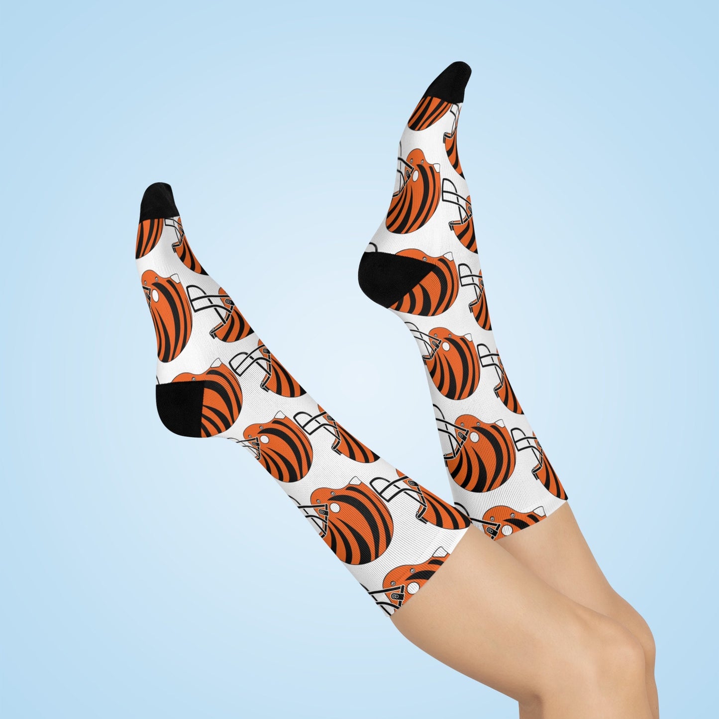 cincinnati bengals white helmet hand drawn crew socks football fan gear