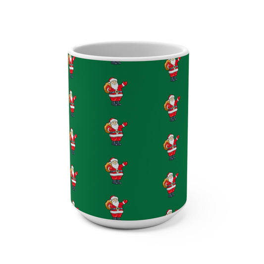 Hand-drawn Santa Claus art on ceramic mug; Christmas holiday collection