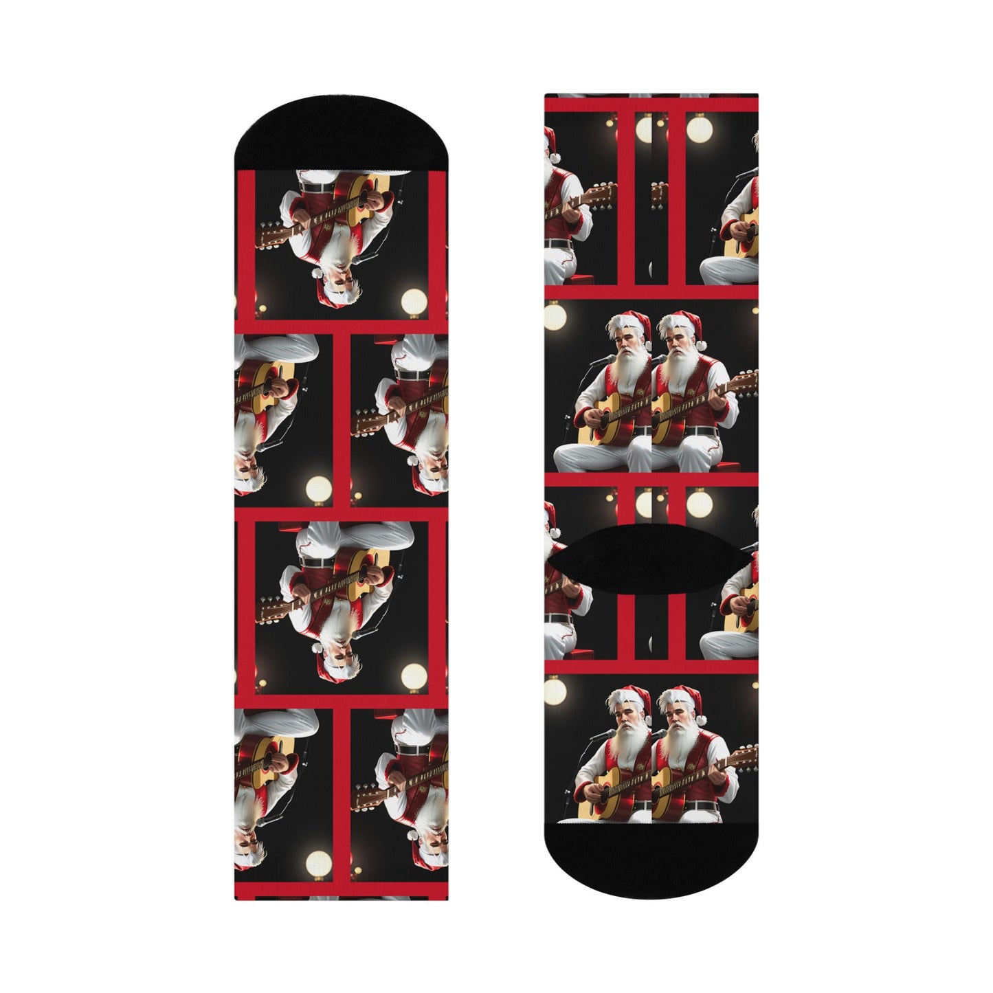 santa elvis christmas holiday crew socks hand drawn rock n roll festive design