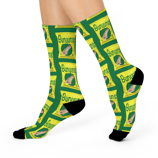 funny bunyuns green parody snack socks humor gift crew design
