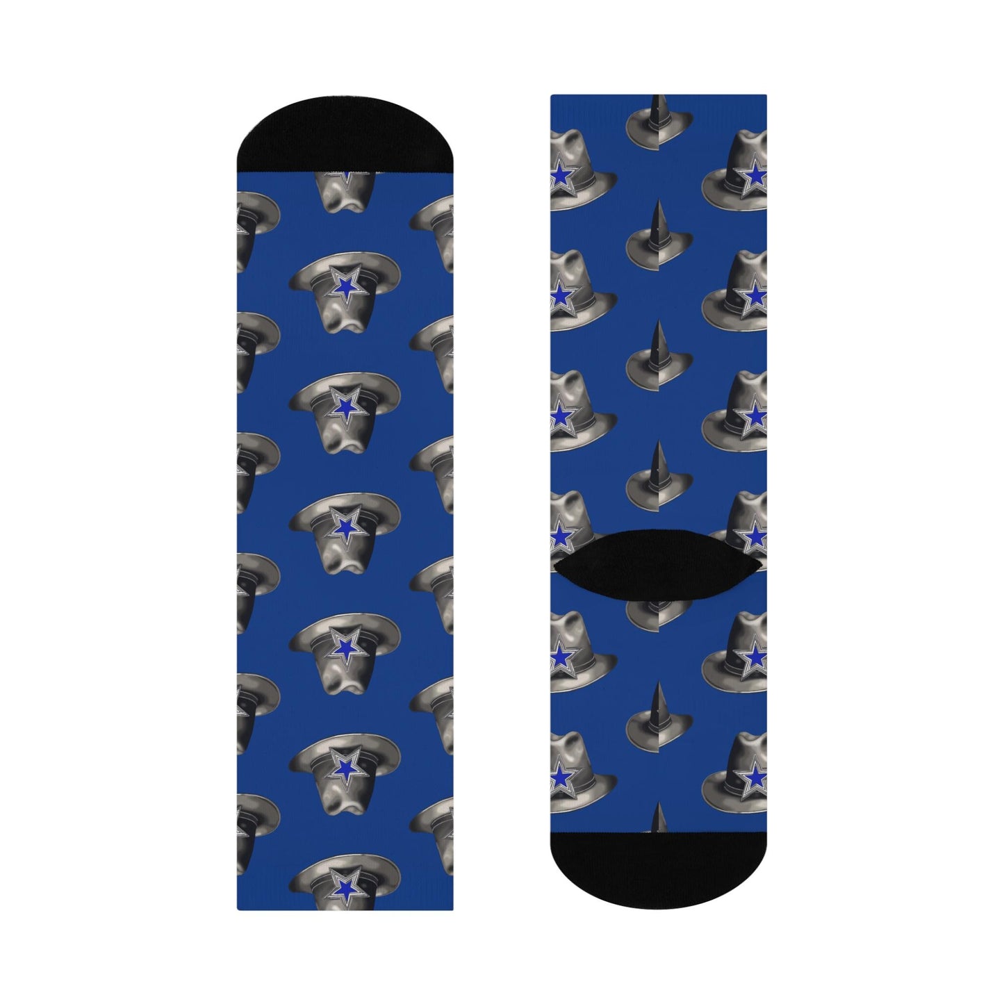 dallas cowboys star and hat hand drawn navy silver crew socks football fan