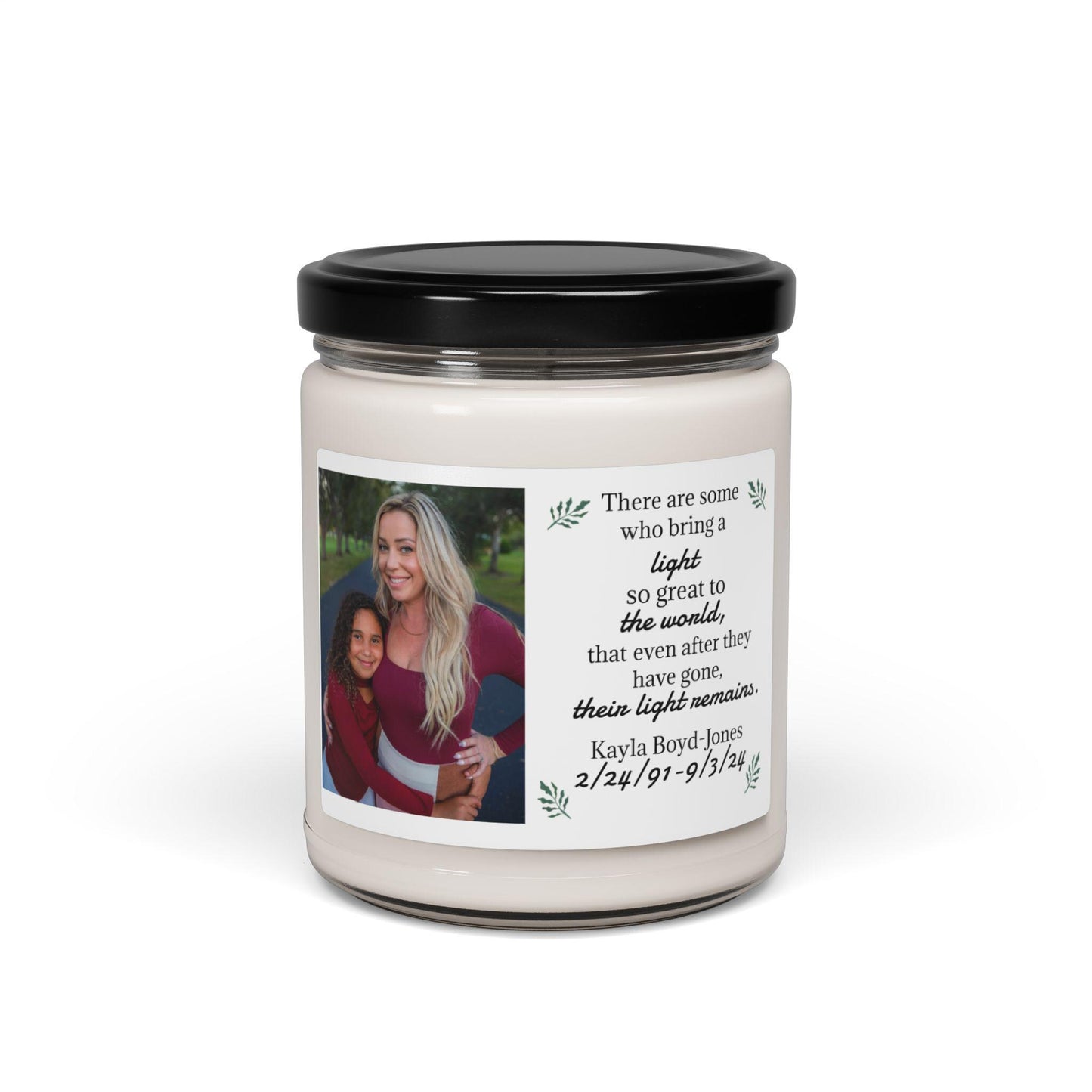 Loving Memory personalized candle hand-drawn memorial design 9oz soy candle