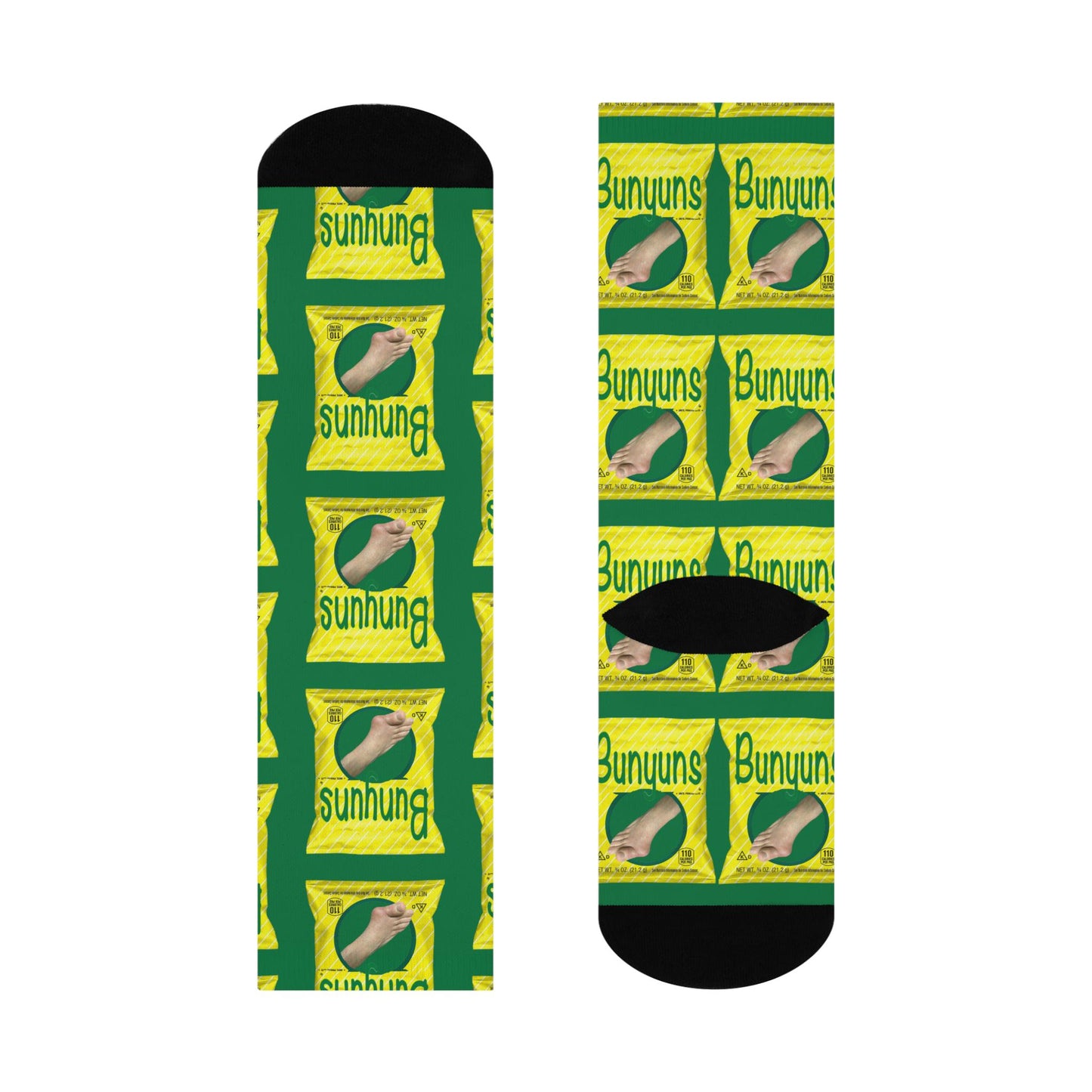 funny bunyuns green parody snack socks humor gift crew design