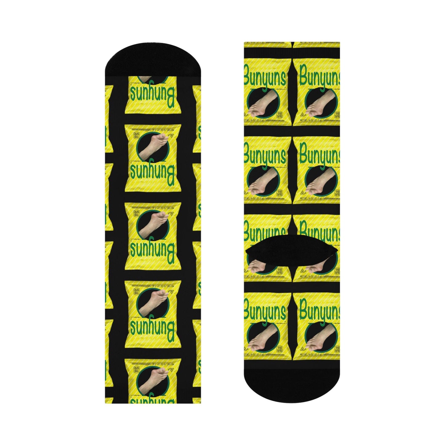 funny bunyuns black parody snack socks humor gift crew design