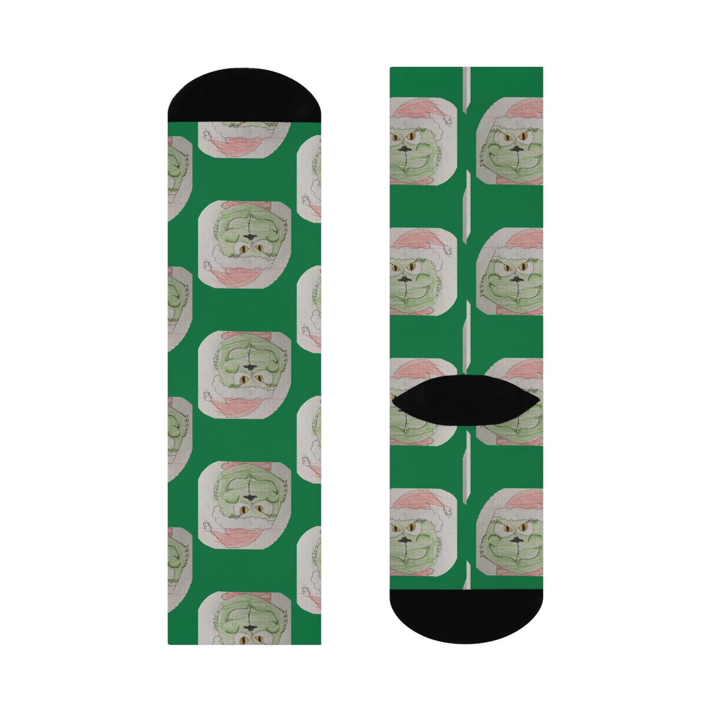 harpers grinch drawing green christmas holiday crew socks unique hand drawn design