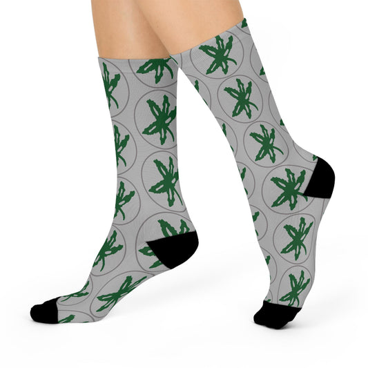 ohio buckeye leaf gray hand drawn crew socks college pride fan gear