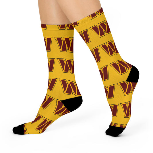 washington commanders cushioned crew socks with hand-drawn logo design