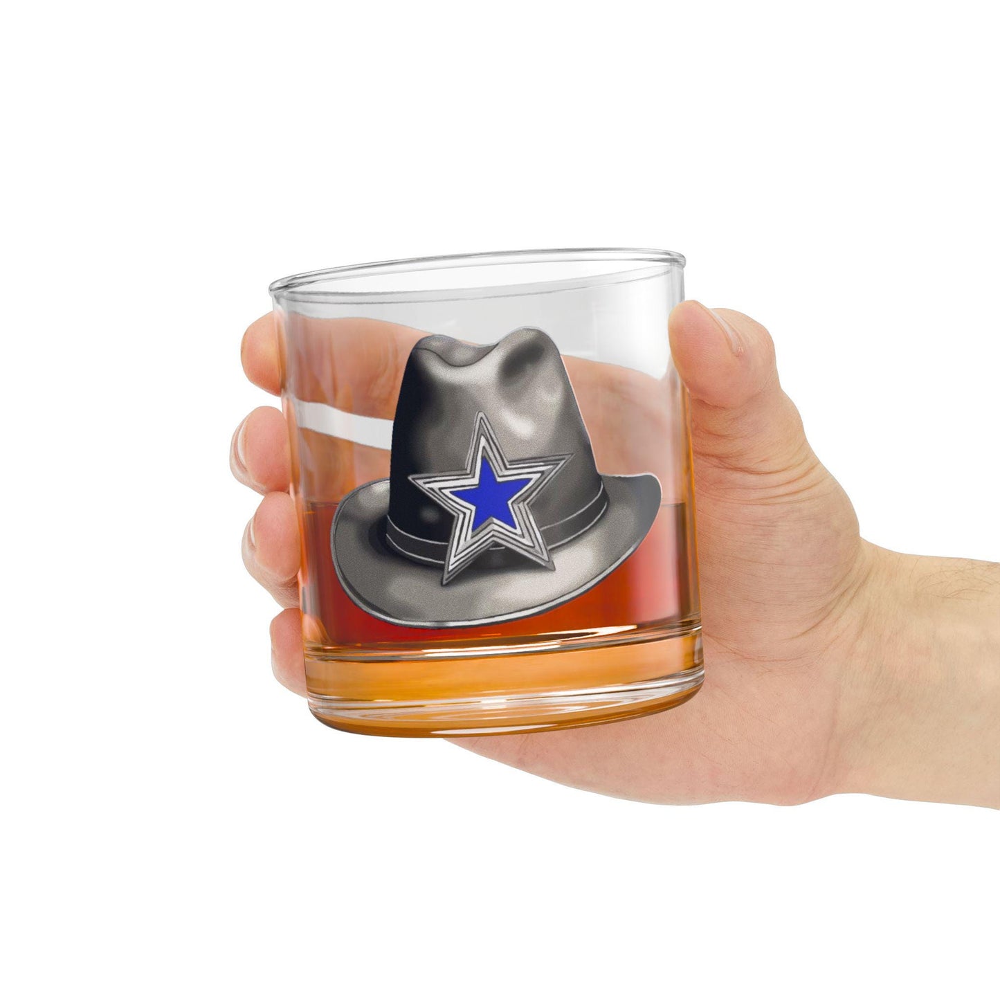 dallas cowboys 10oz rocks glass with hand-drawn star and cowboy hat logo