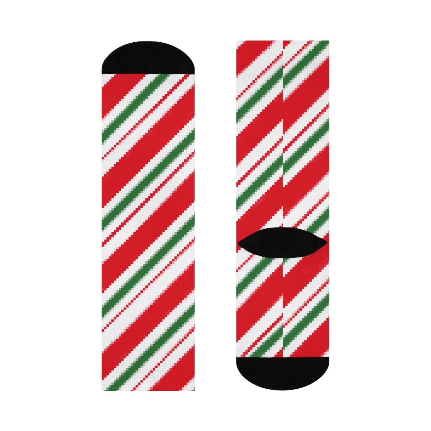 red green white candy cane stripe christmas holiday crew socks festive design