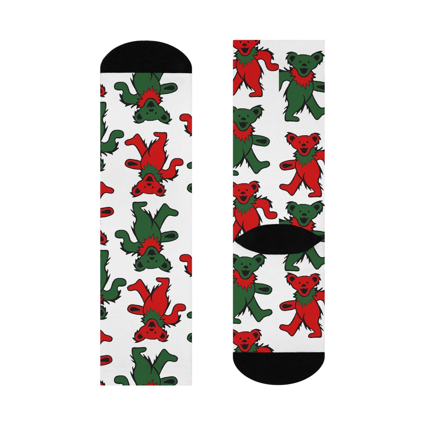 grateful dead christmas bear white socks with green scarf hand drawn holiday design