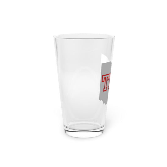 White and red “THE OH” state pride design on 16oz pint glass; not dishwasher safe