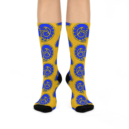 los angeles rams retro helmet hand drawn blue gold crew socks football fan