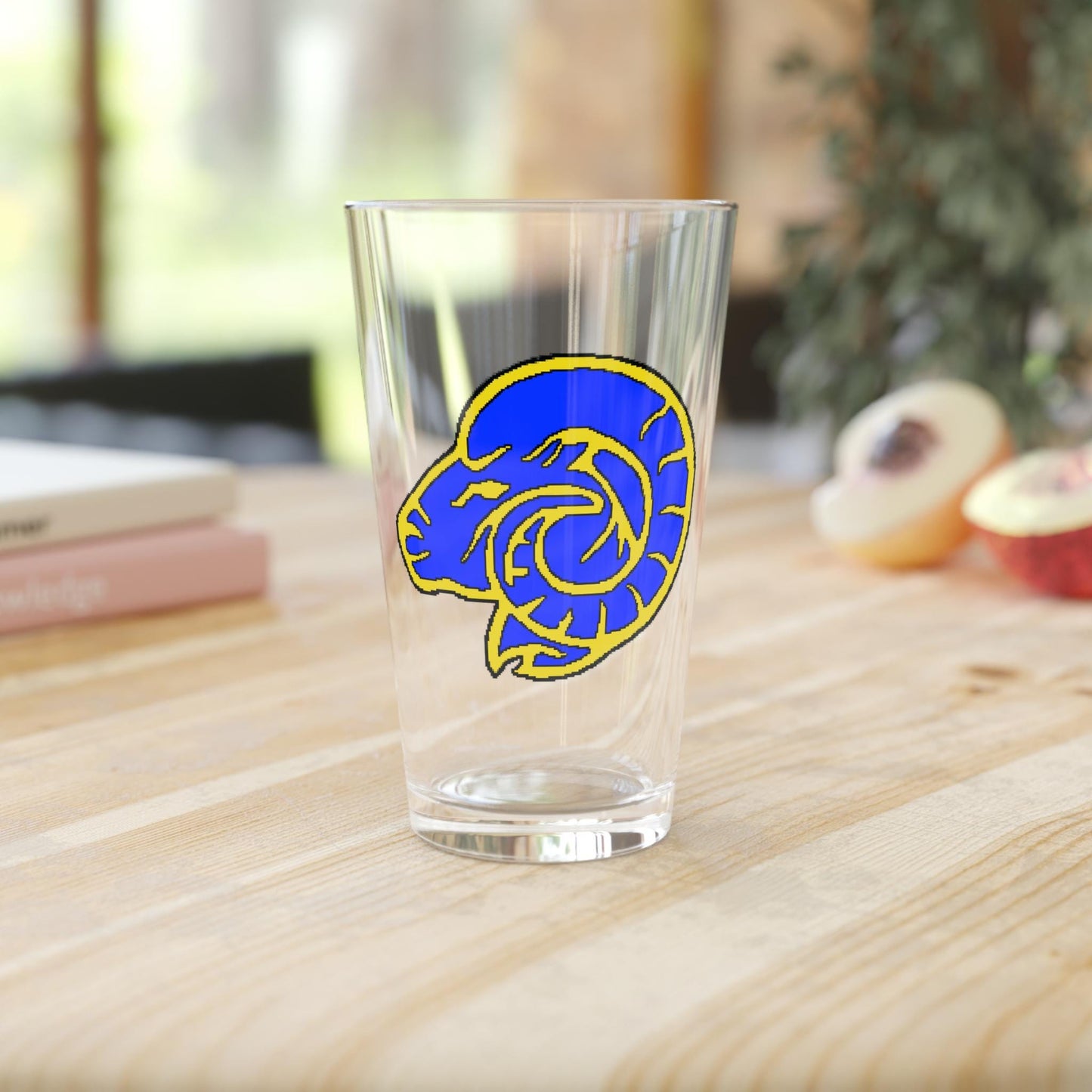 Los Angeles Rams hand-drawn pint glass NFL ram horns logo 16oz fan design