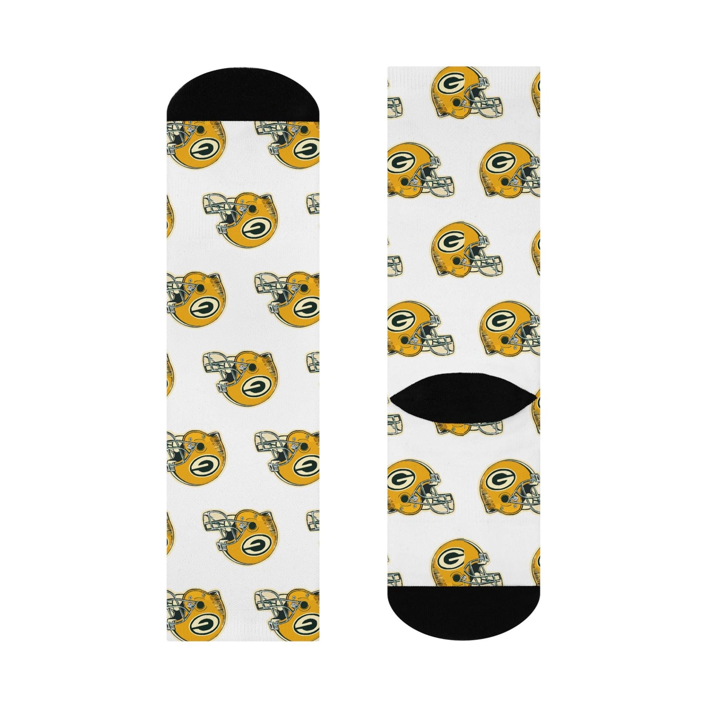green bay packers retro helmet white hand drawn crew socks football fan