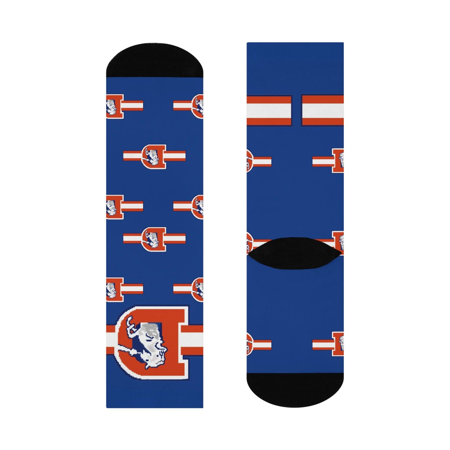 denver broncos blue hand drawn crew socks football fan gear