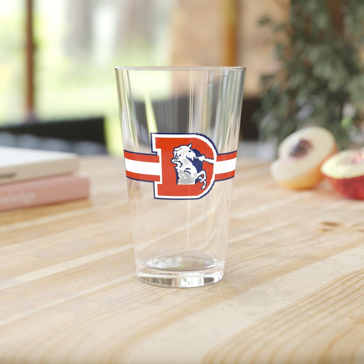 Denver Broncos hand-drawn pint glass NFL bronco horse logo 16oz fan