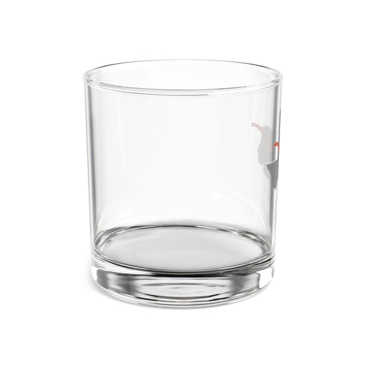 Texas Longhorn burnt orange steer logo on clear 10oz rocks glass; not dishwasher safe
