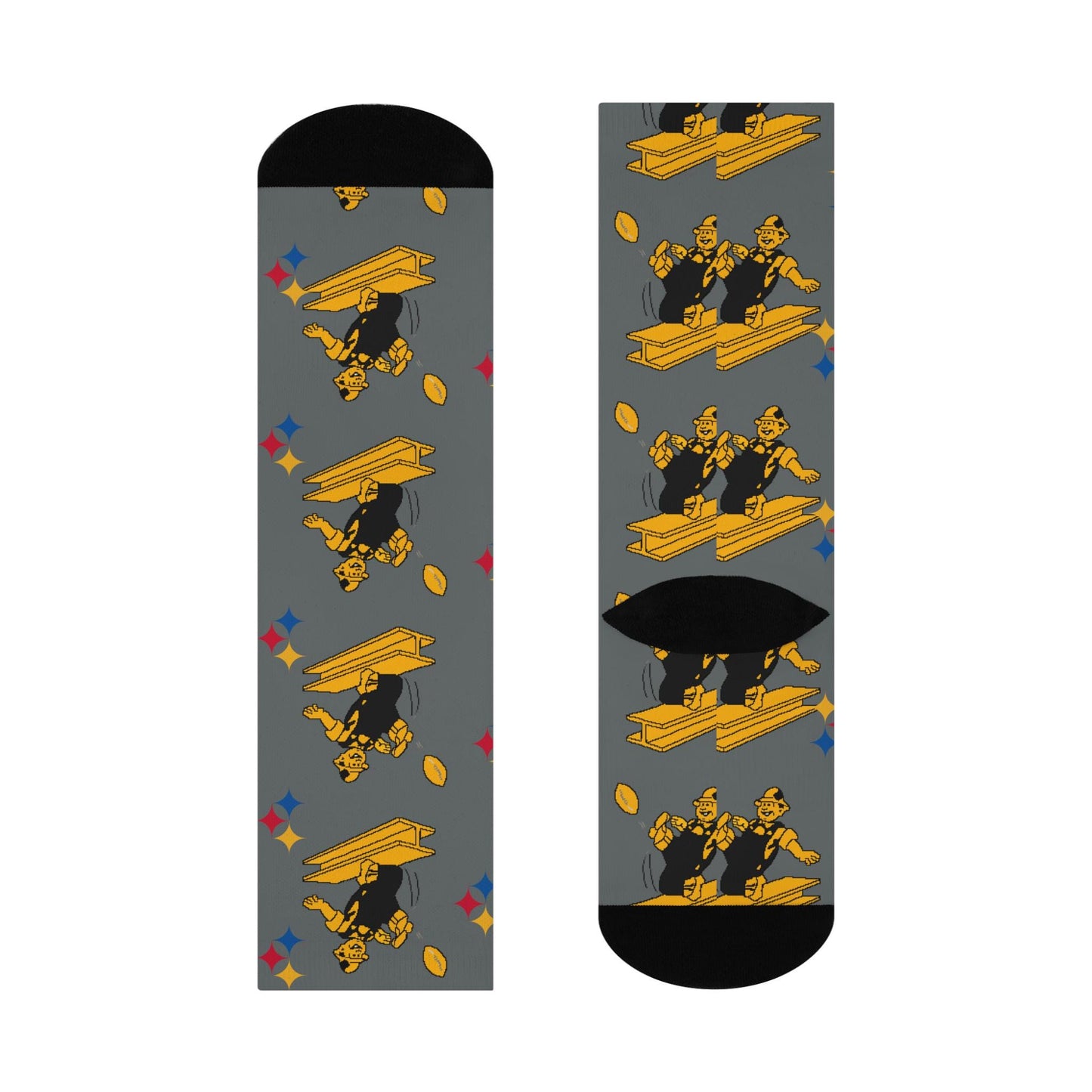 pittsburgh steelers vintage logo black and gold hand drawn gray crew socks
