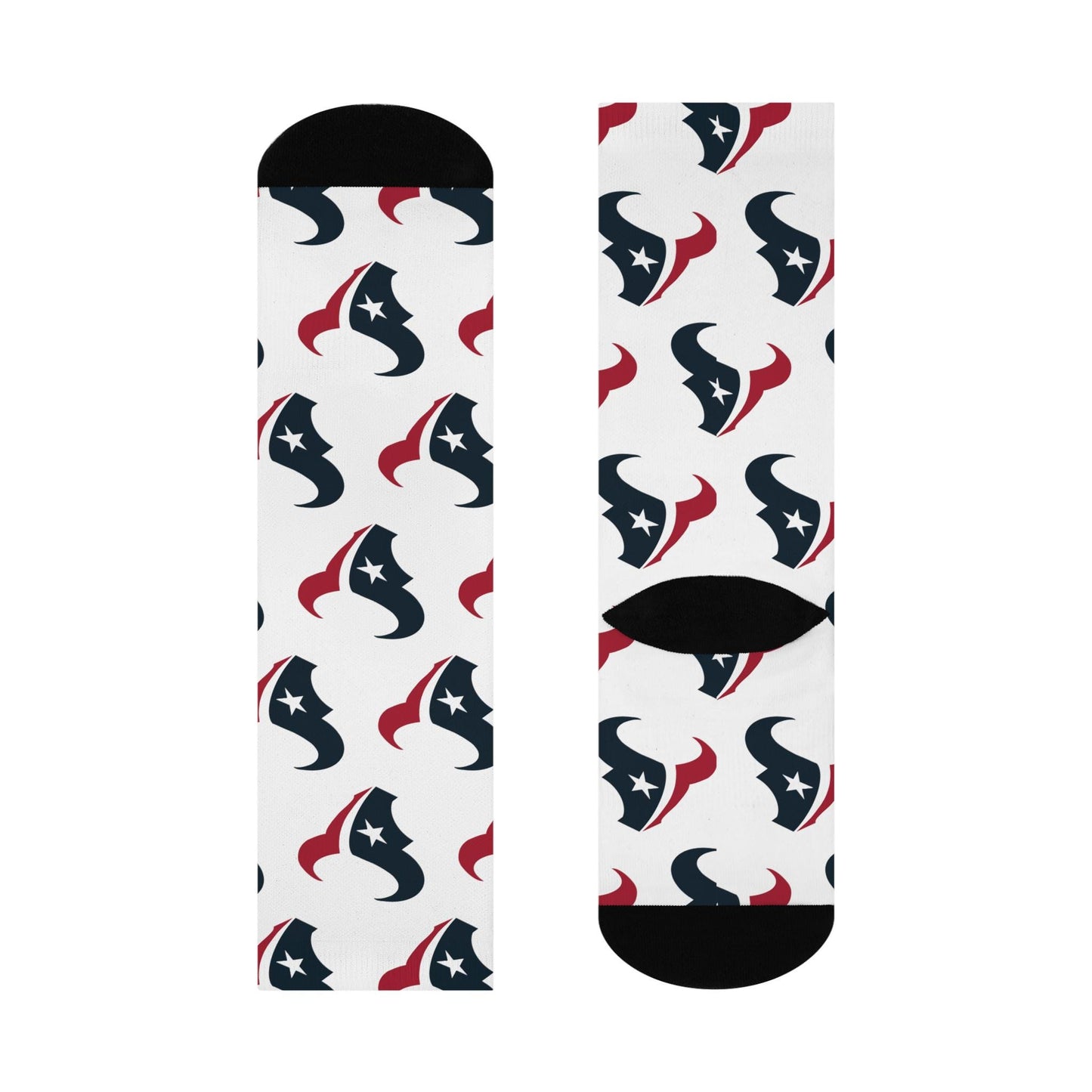 houston texans hand drawn steel blue and red crew socks football fan gear