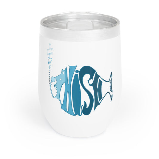 Hand-drawn blue and purple Phish-inspired art on stainless wine tumbler; music lover gift