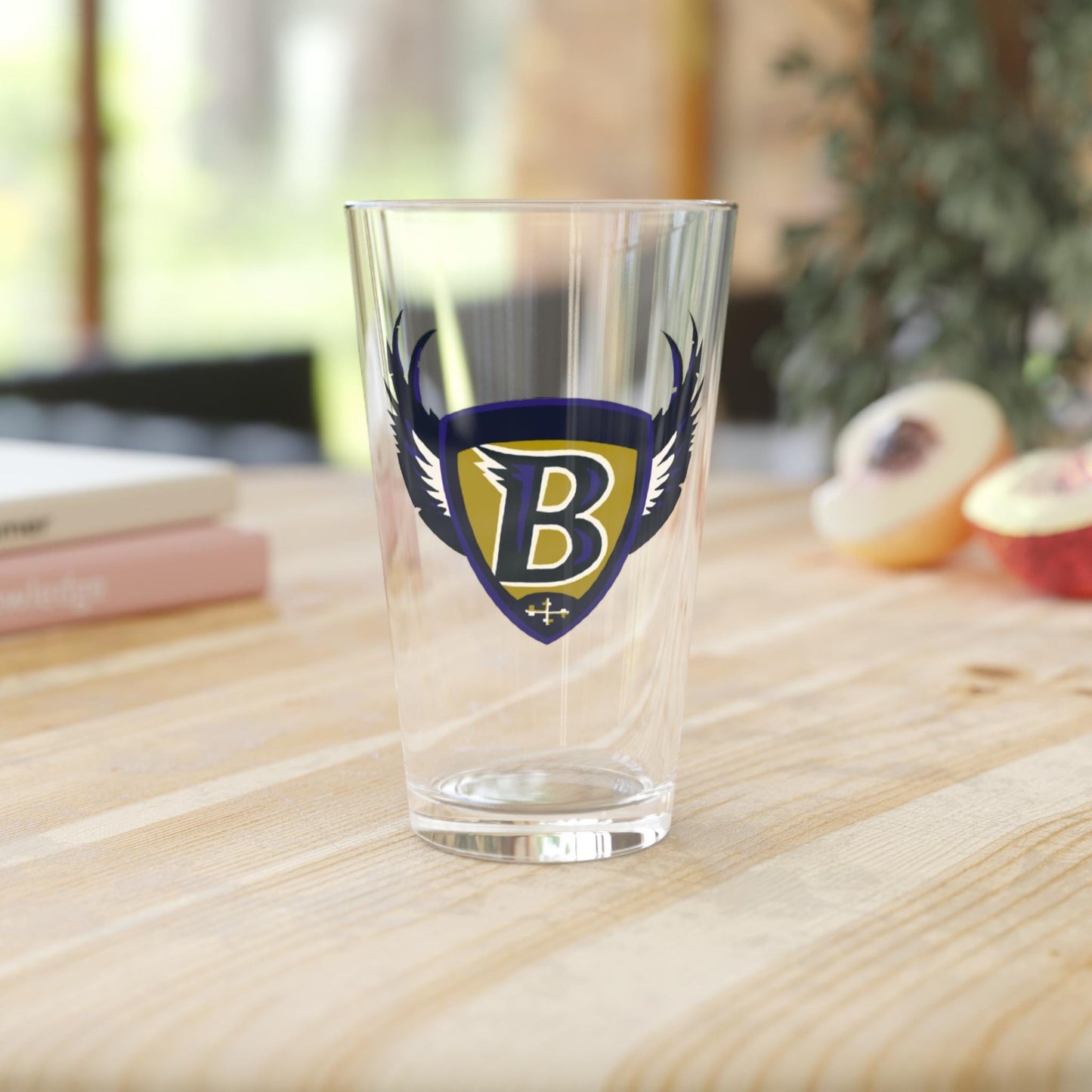 Baltimore Ravens retro logo pint glass hand-drawn historic NFL football design 16oz