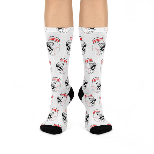 cincinnati reds mr redlegs white hand drawn crew socks baseball fan gear