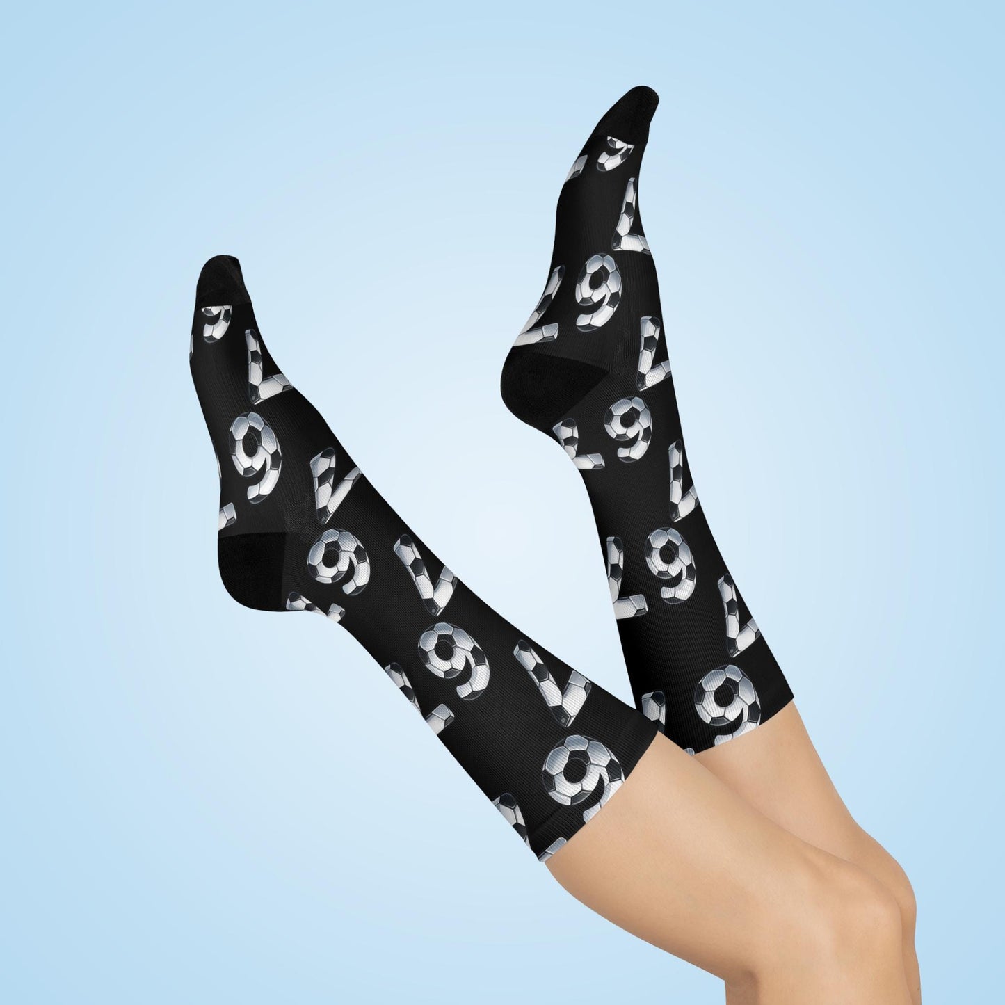 Gen Alpha Soccer Ball Numbers Cushioned Crew Socks | Black 6-7