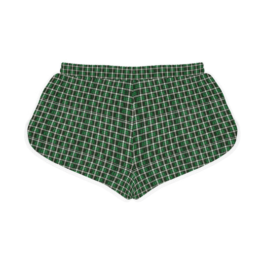Green plaid Christmas women’s shorts hand-drawn holiday design