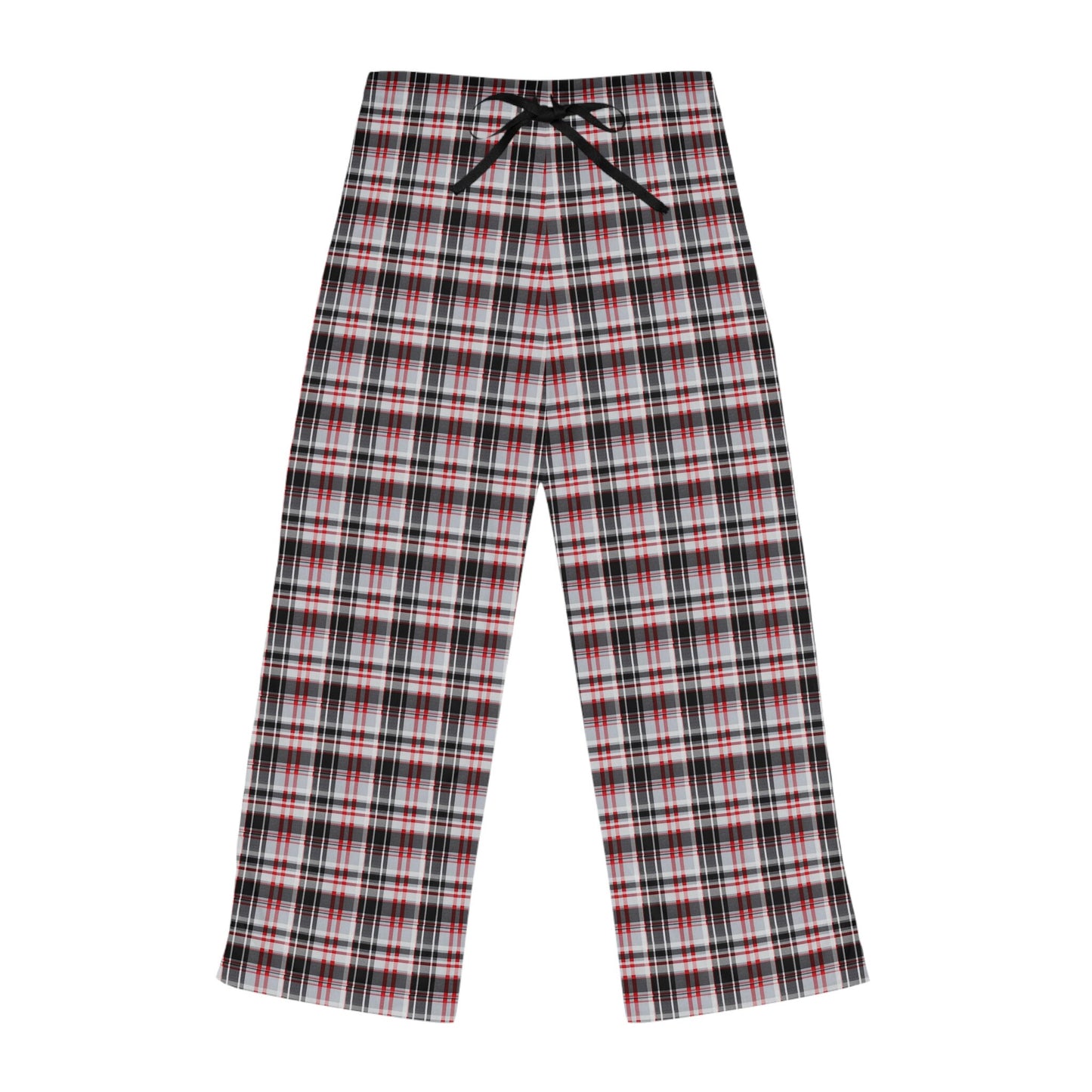 Red and white plaid women’s pajama bottoms hand-drawn Christmas design