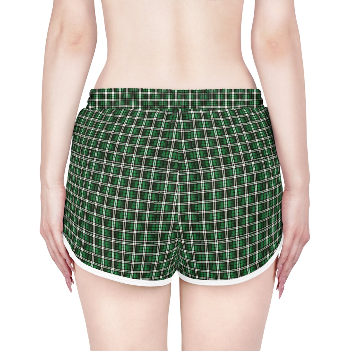 Green plaid Christmas women’s shorts hand-drawn holiday design
