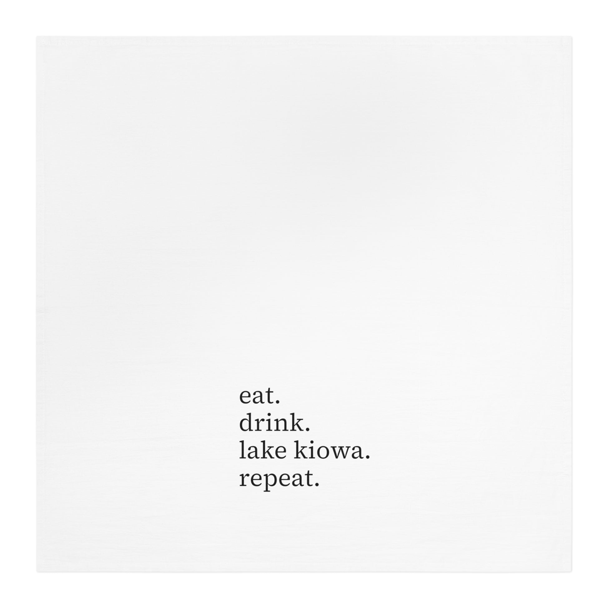 Text 'eat. drink. lake kiowa. repeat.' on a white background