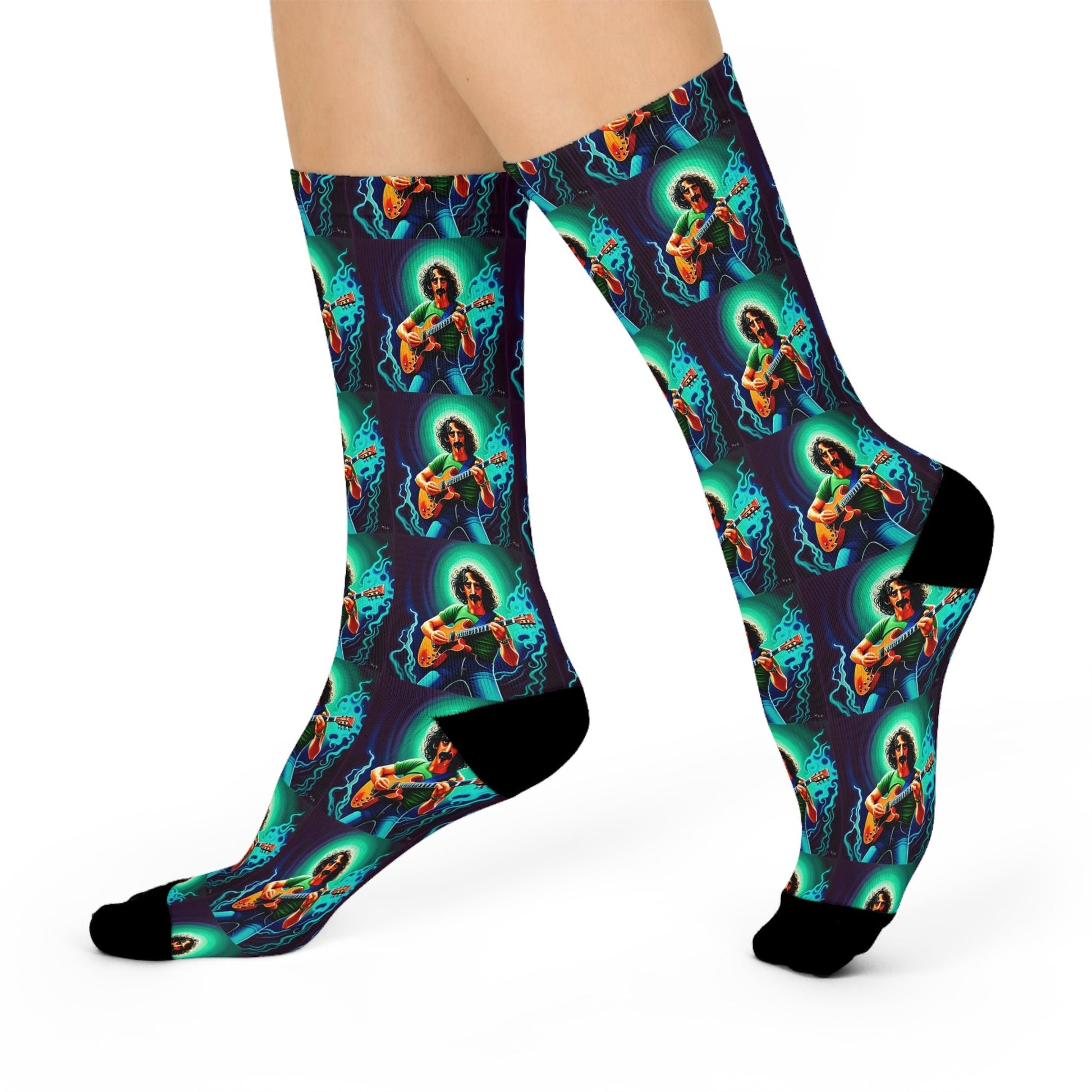     Blue and green Zappa-inspired guitar crew socks