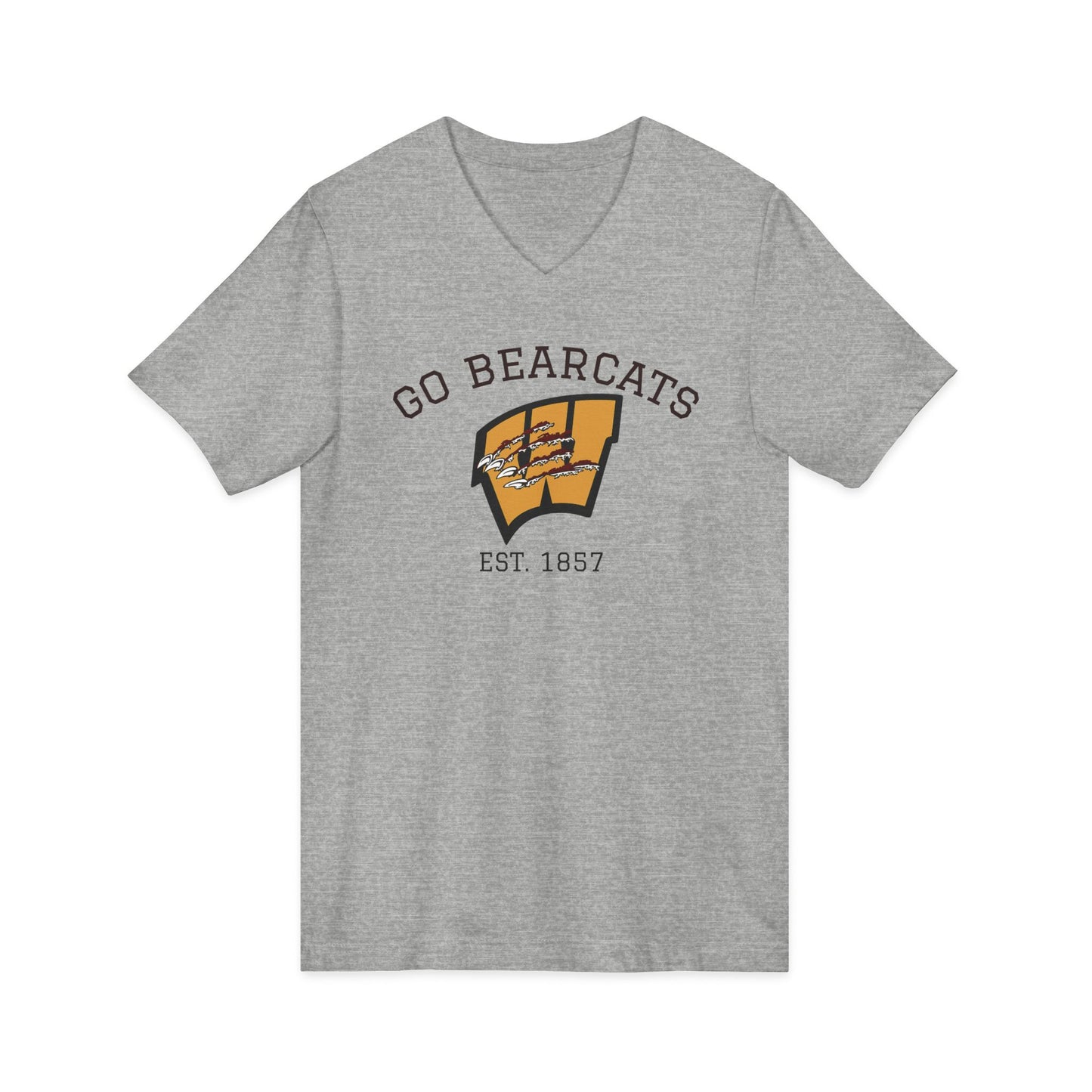 Gray t-shirt with 'Go Bearcats' and logo on a white background