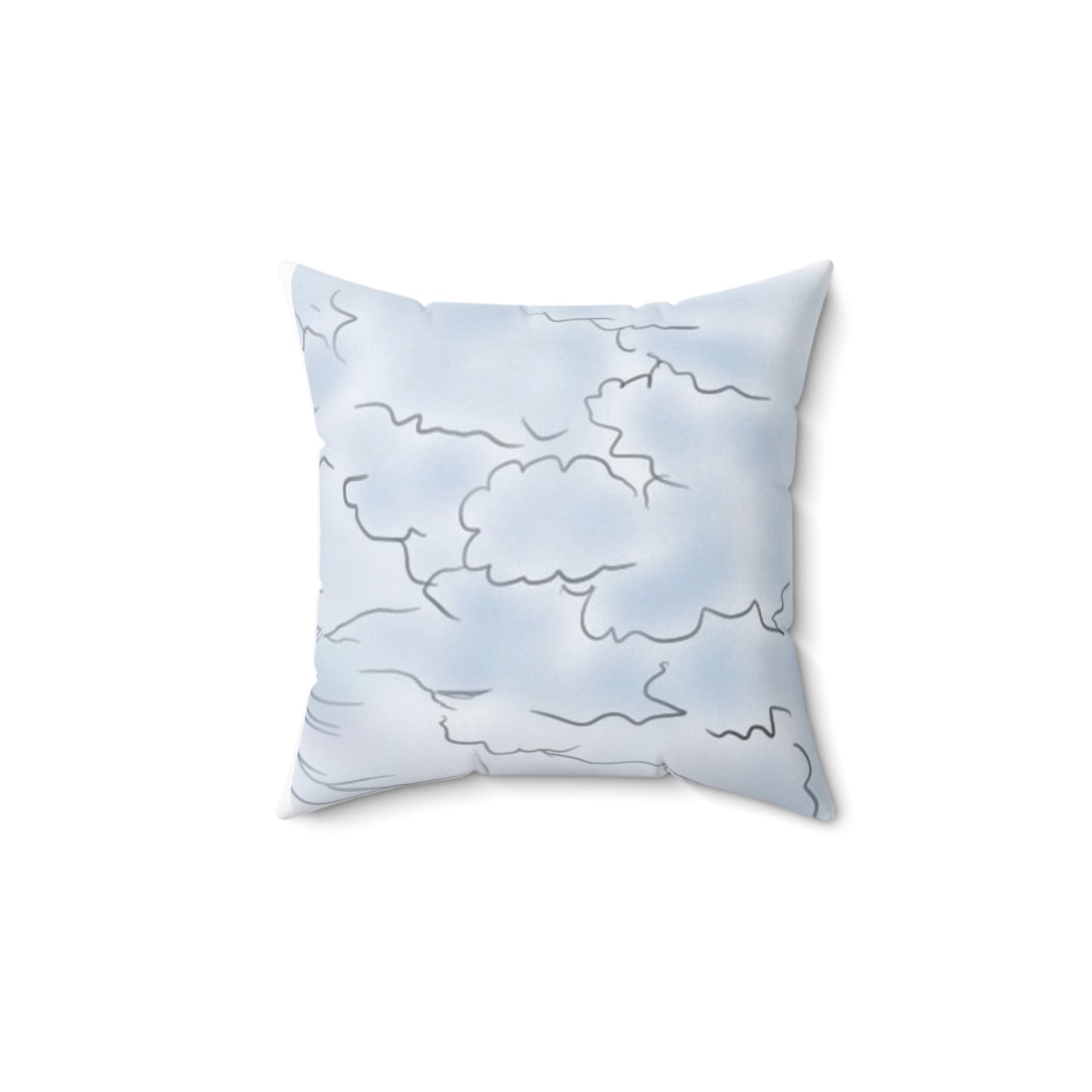 Back of the Water in the Sky pillow featuring a pale blue hand-drawn cloud pattern.