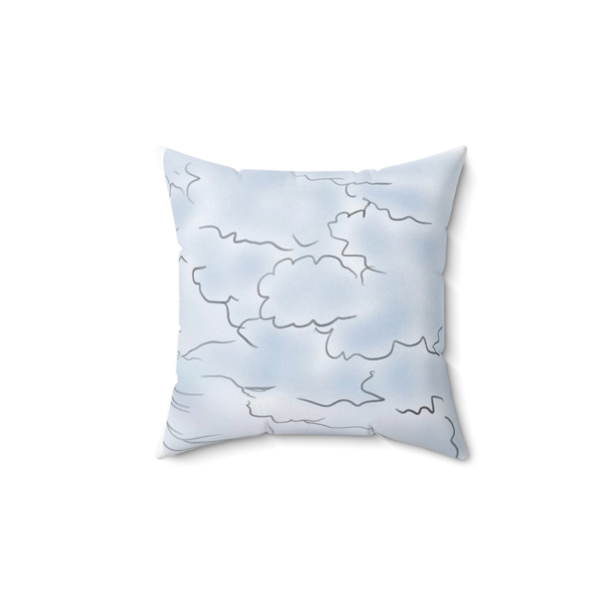 Back of the Water in the Sky pillow featuring a pale blue hand-drawn cloud pattern.