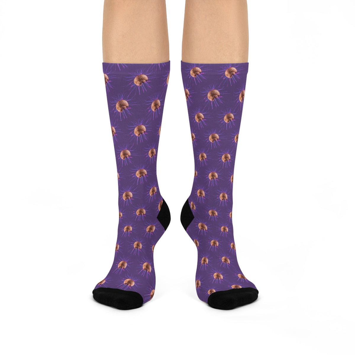     Colorful brain-pattern crew socks for neurologists and neuroscience lovers