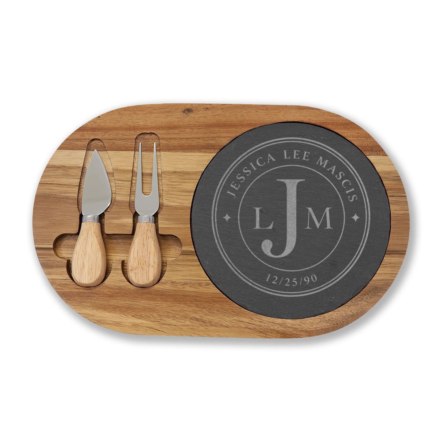 Personalized Charcuterie Board Gift | Engraved Cheese Board with Serving Tools | Custom Family Name Board