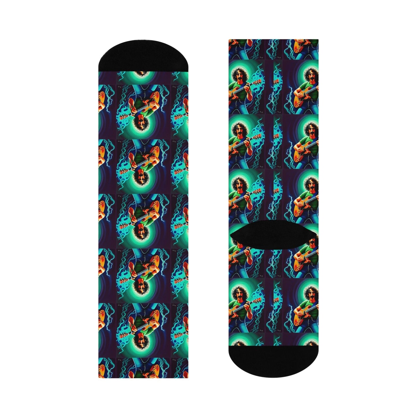     Blue and green Zappa-inspired guitar crew socks
