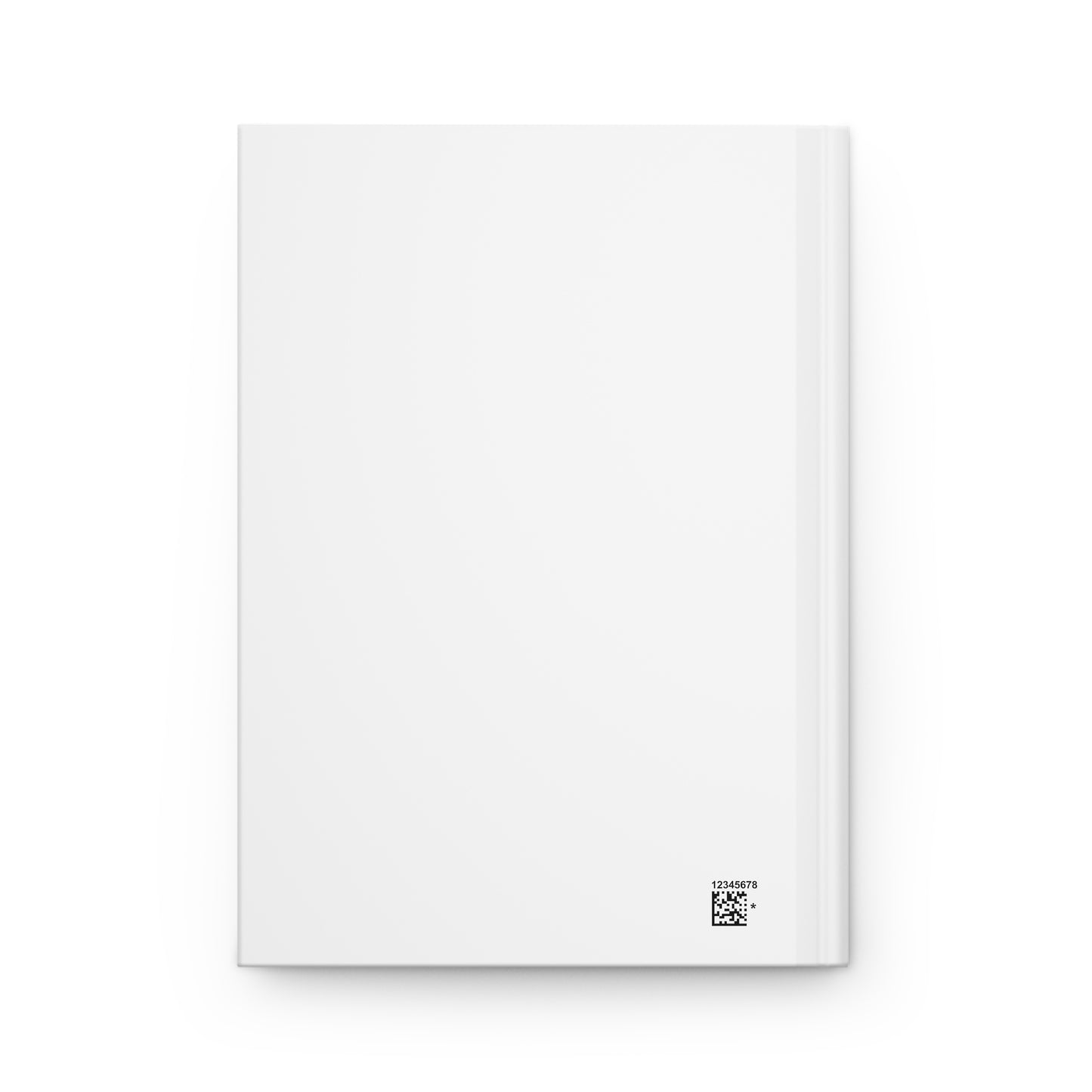 White rectangular back cover of a journal with a QR code on a white background