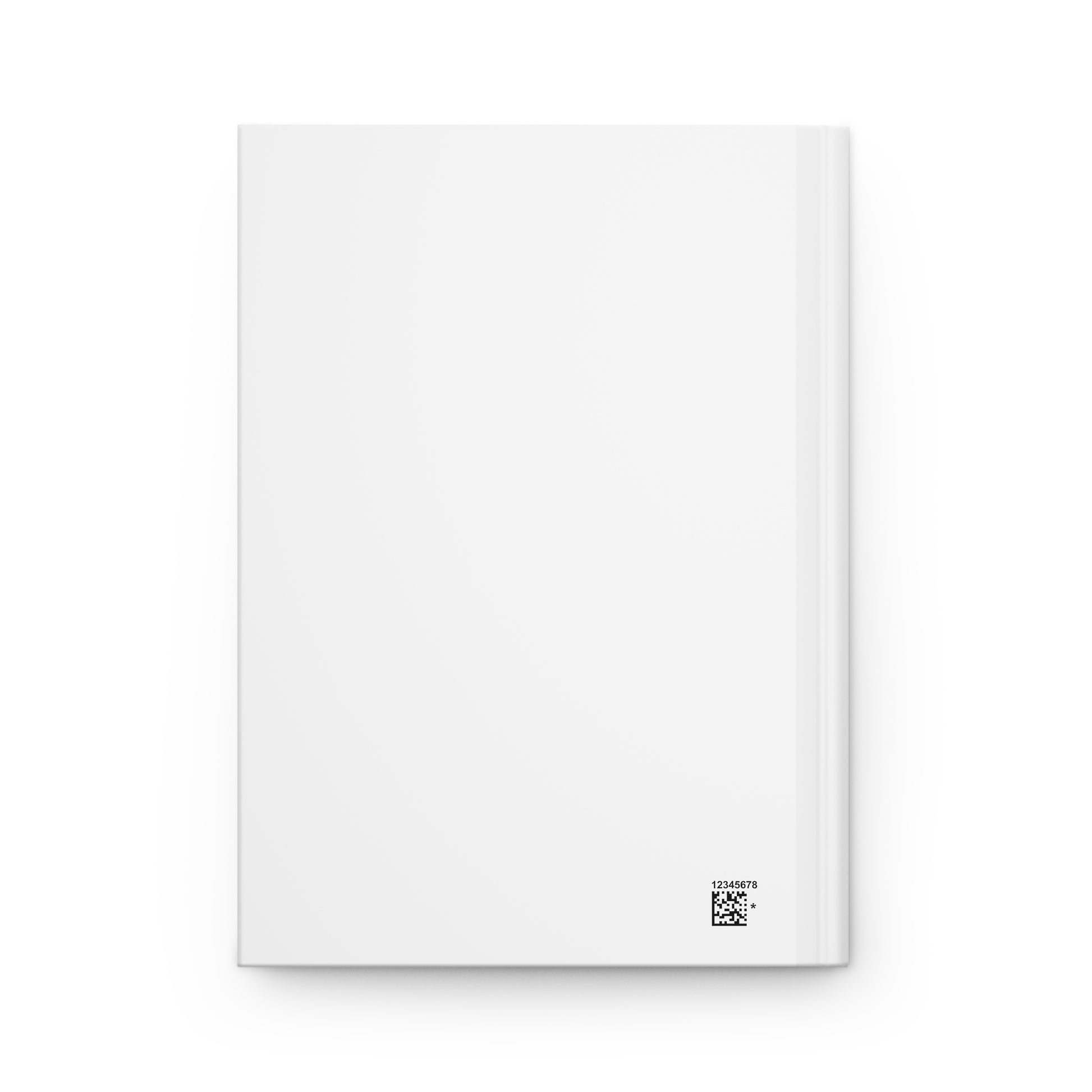 White rectangular back cover of a journal with a QR code on a white background
