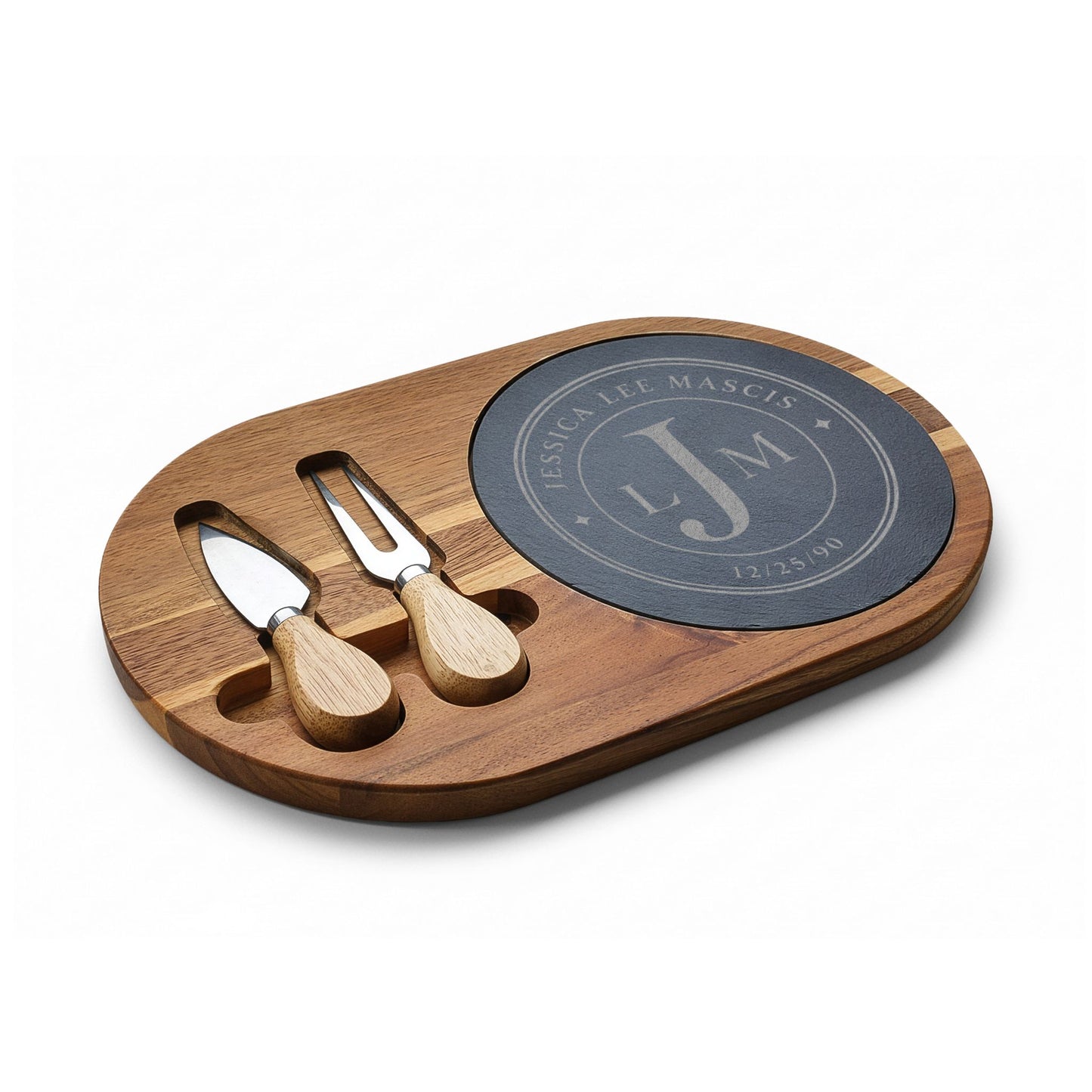 Personalized Charcuterie Board Gift | Engraved Cheese Board with Serving Tools | Custom Family Name Board