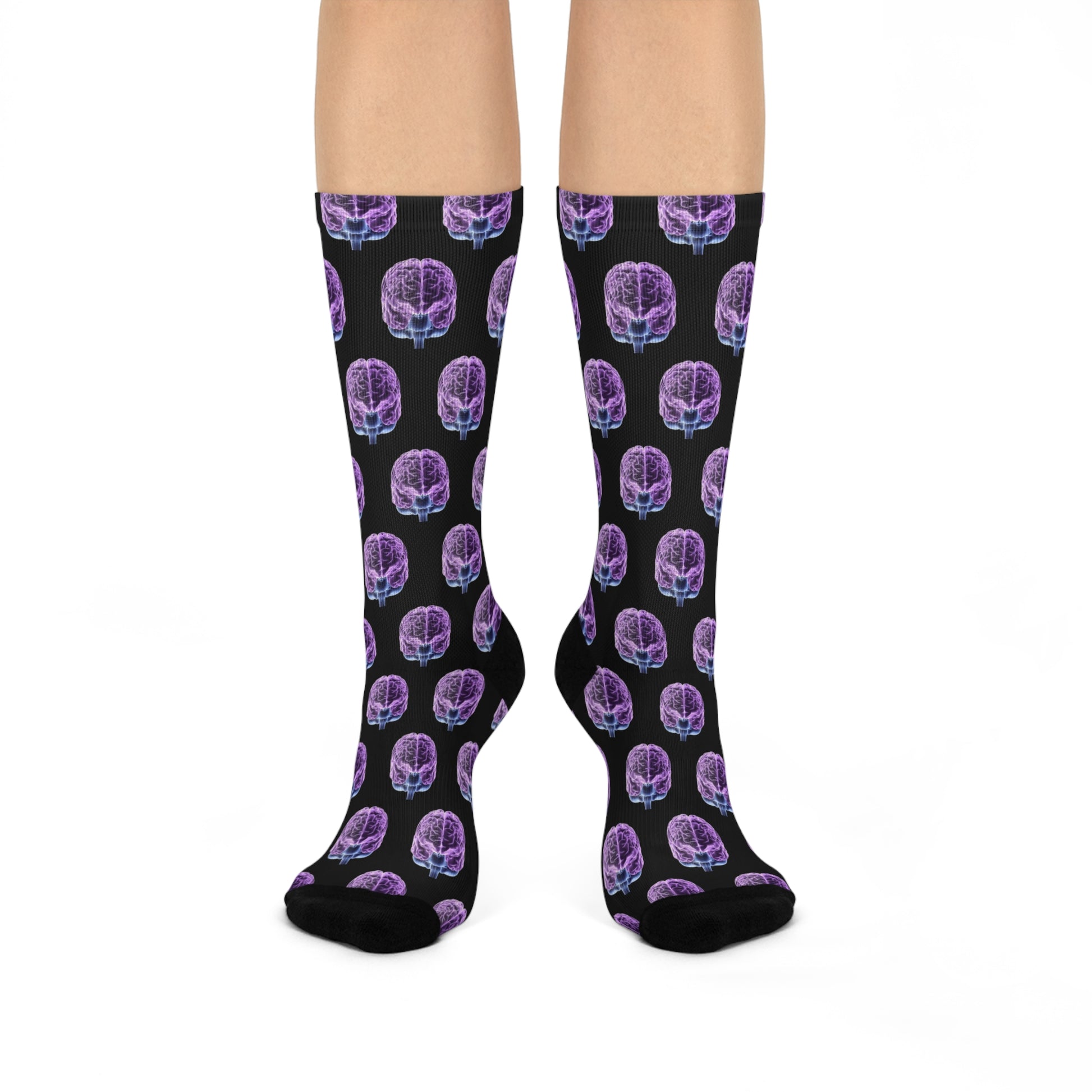 Knee-high socks with heart design on a white background
