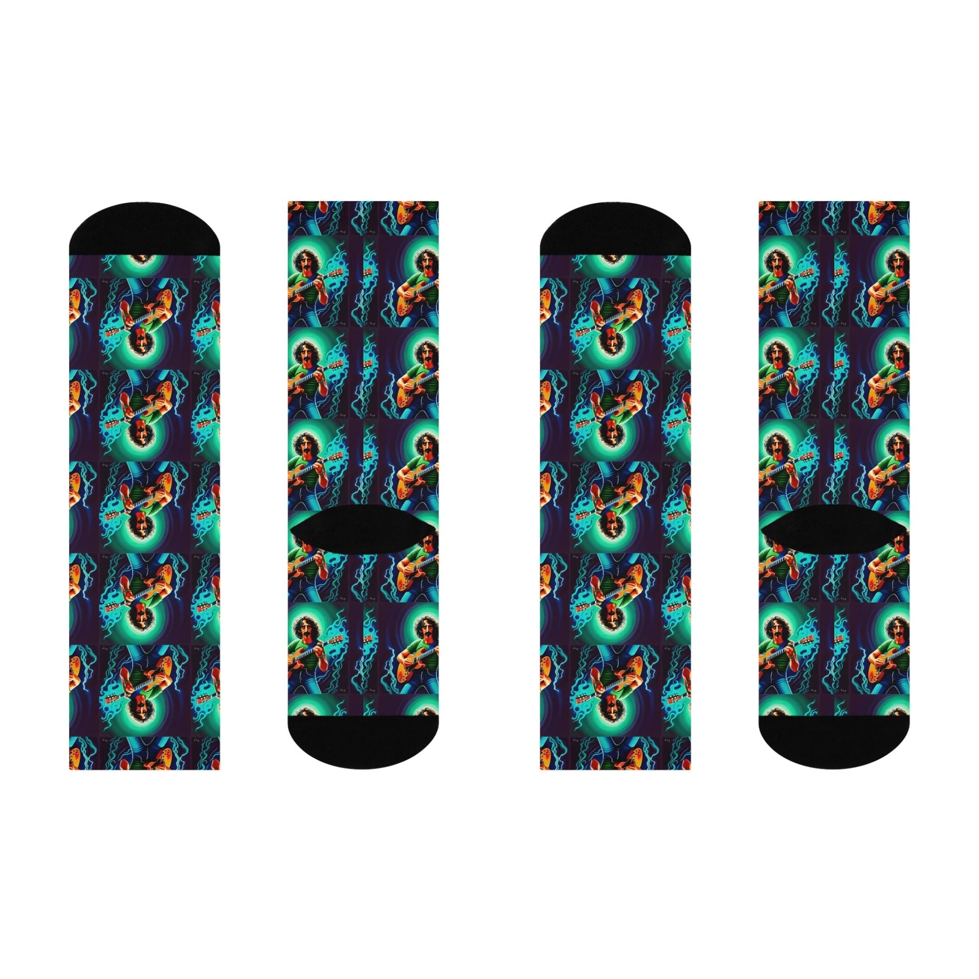     Blue and green Zappa-inspired guitar crew socks