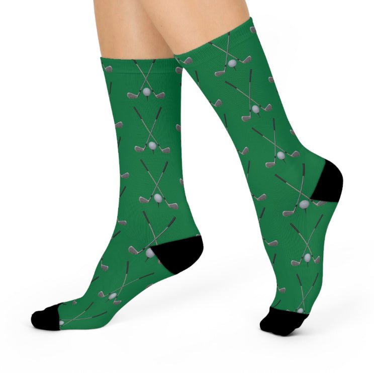 Golf Clubs Cushioned Crew Socks - Green Background