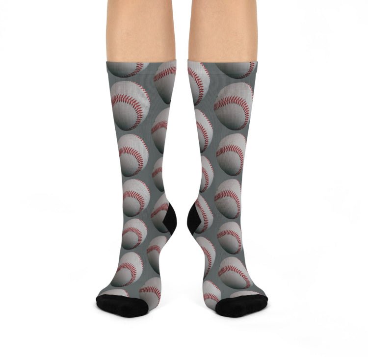 Baseball Cushioned Crew Socks - Gray Background