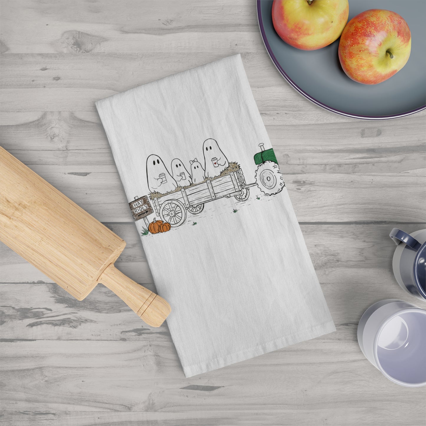 The Story of the Ghost | Chapter 1 | Ghost Family Hayride Tea Towel | Cute Fall Kitchen Towel | Halloween Kitchen Decor