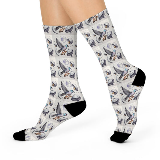 Pigeons Playing Ping Pong Crew Socks - Cushioned & Comfy